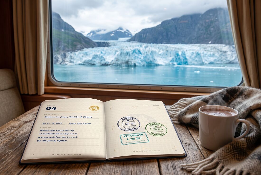 The passport open on journey 4 to Alaska